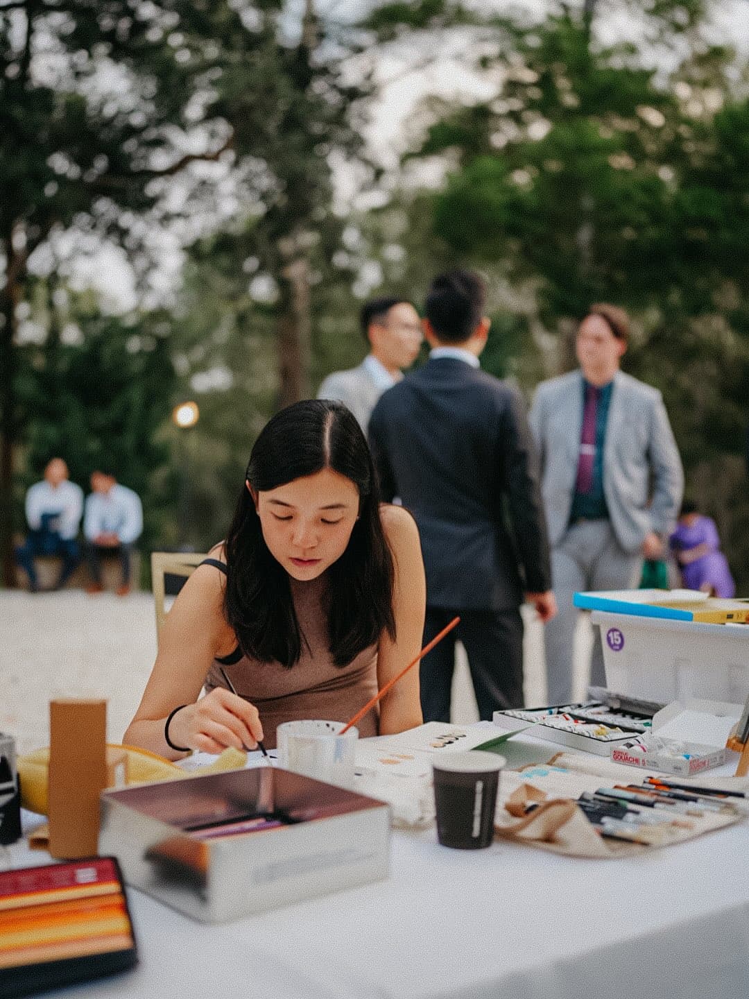 Yui painting live portraits at an event
